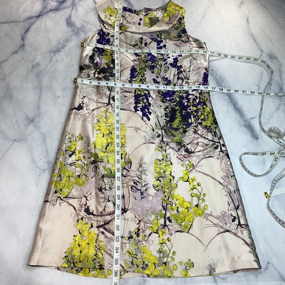 Taylor Silk Grey Green Purple Rolled Collar Dress - Picture 7 of 8